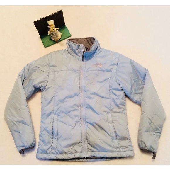 baby blue north face puffer jacket